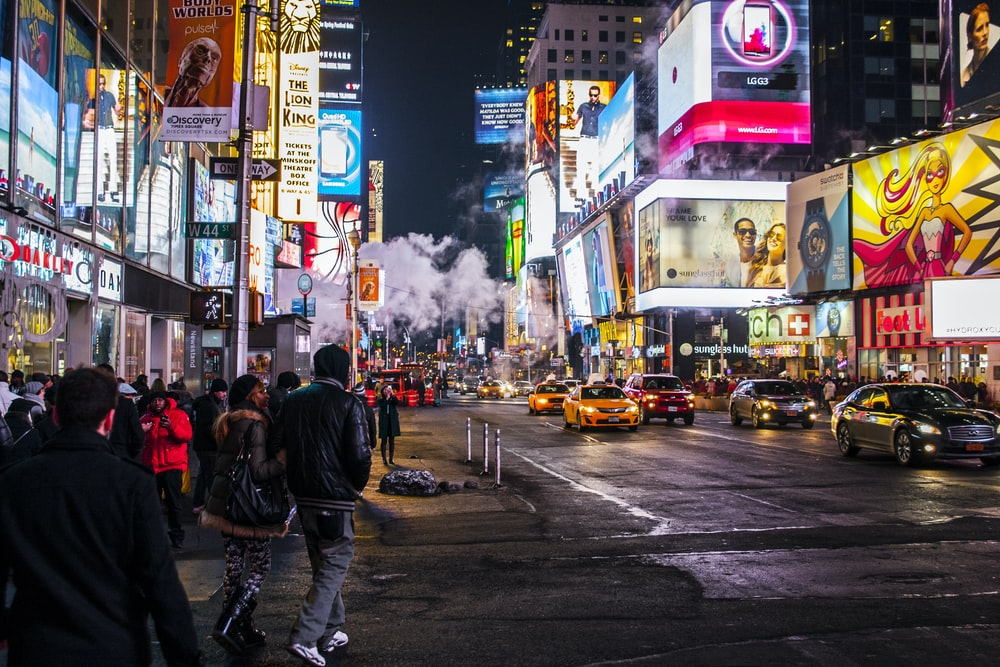 LED billboards in a busy city.